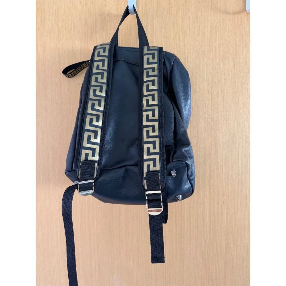 Versace Parfums Mens Faux Leather Black Backpack with Gold Details Modern